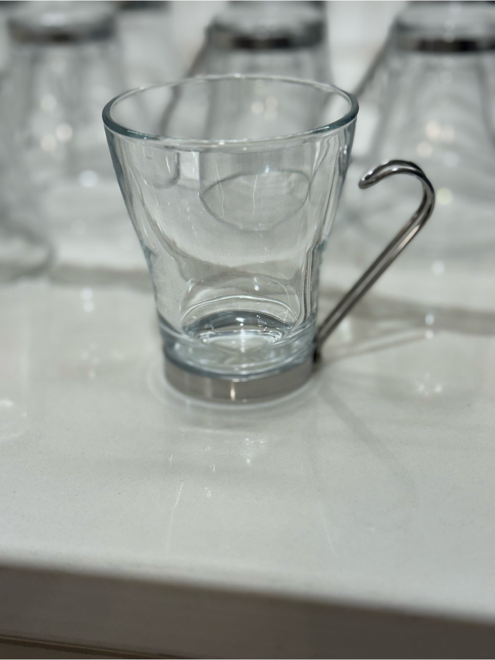 2 Clear Glass Cups with Metal Handle